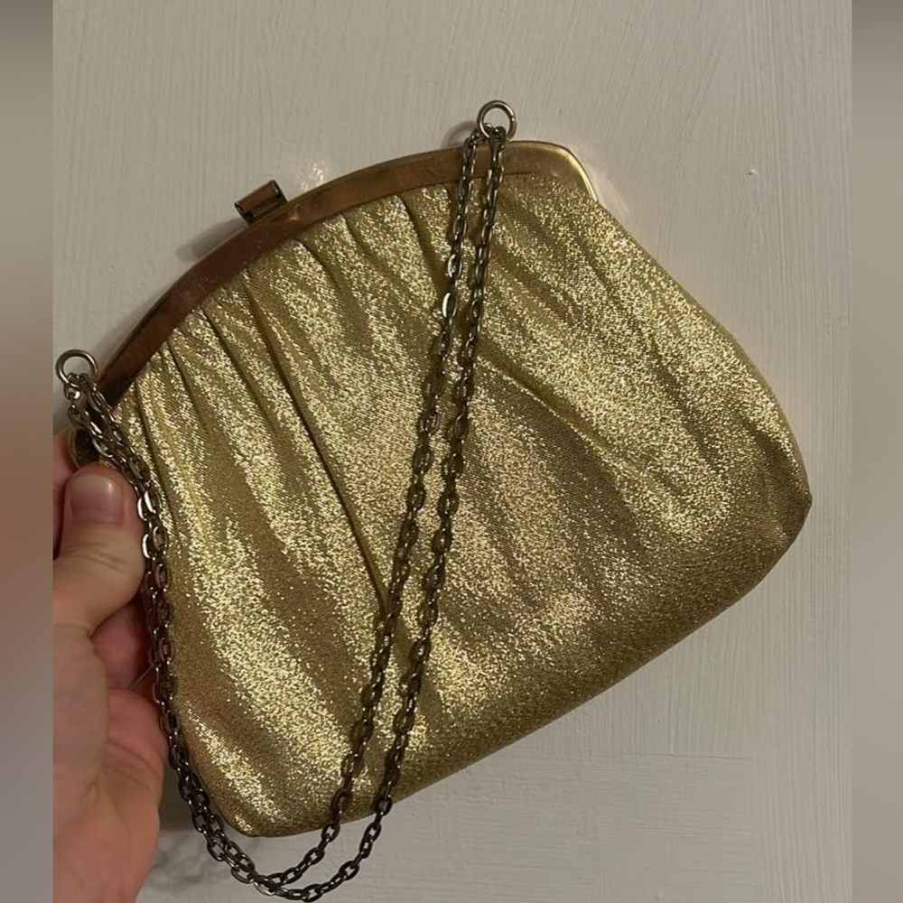 Gold Glitter Clutch with Chain Strap
